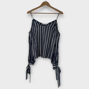 Lush Women’s Size Small Blue Silver Metallic Cold Shoulder Tie Sleeve Blouse